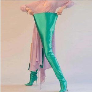 NEW !!! SATIN OVER THE KNEE HIGH HEEL BOOTS - B O T T E G A GREEN sz 8.5